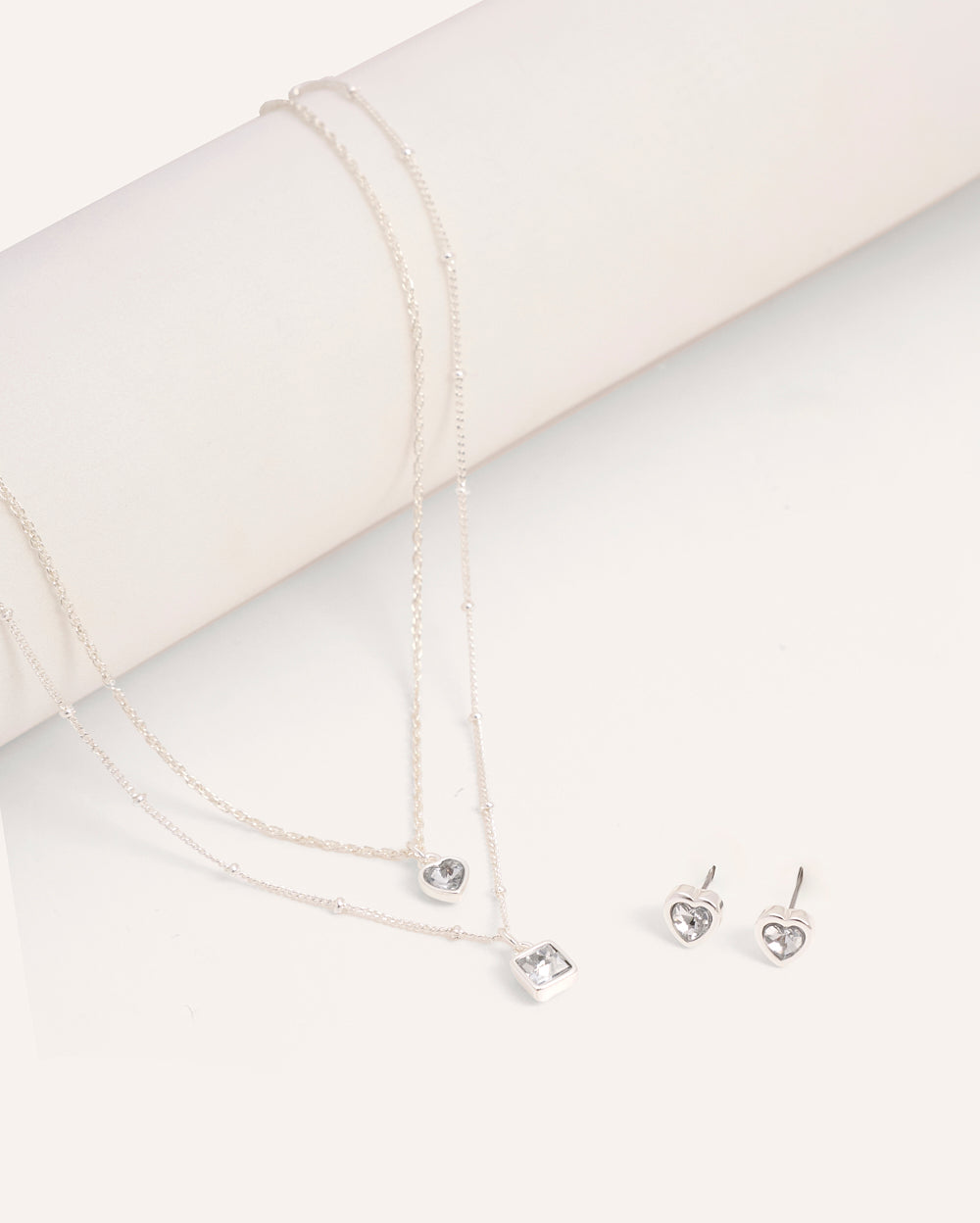 Set Collar + Arete Premium Bañado en Plata Doble Cadena Heart – foto 4