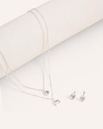 Set Collar + Arete Premium Bañado en Plata Doble Cadena Heart – miniatura 4