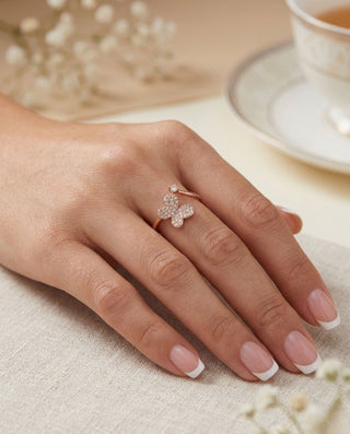 Anillo Bañado en Oro Premium Zircón Regulable Mariposa Dorado